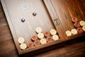 Color detail of a Backgammon game with two dice close up Royalty Free Stock Photo