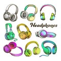 Color Different Sides Headphones Set Vector