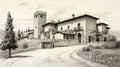 Tuscan Country House: A Pen And Ink Manga-style Post Processing View