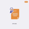 2 color diploma concept vector icon. isolated two color diploma vector sign symbol designed with blue and orange colors can be use Royalty Free Stock Photo