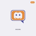 2 color discord concept vector icon. isolated two color discord vector sign symbol designed with blue and orange colors can be use