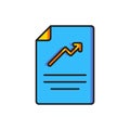 Color Document with graph chart icon isolated on white background. Report text file icon. Accounting sign. Audit