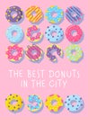 Color donuts on pink background