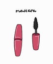 A color doodle Mascara. Hand Drawing Icon Female Beautician Cosmetics. Calligraphy, Lettering Vector illustration of a