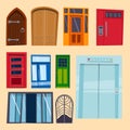 Color door front to house and building flat design style isolated vector illustration modern new decoration open elegant