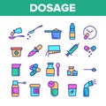 Color Dosage, Dosing Drugs Vector Linear Icons Set