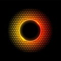 Color dotted round pattern. Neon yellow orange frame with halftone effect. Abstract shining background with light Royalty Free Stock Photo