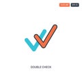 2 color double check concept line vector icon. isolated two colored double check outline icon with blue and red colors can be use