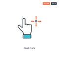 2 color Drag flick concept line vector icon. isolated two colored Drag flick outline icon with blue and red colors can be use for