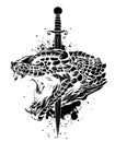Color dragon sword logo vector illustration design
