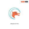 2 color dragon tattoo concept line vector icon. isolated two colored dragon tattoo outline icon with blue and red colors can be