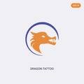 2 color dragon tattoo concept vector icon. isolated two color dragon tattoo vector sign symbol designed with blue and orange