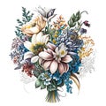 Color drawing a bouquet of flowers roses, lilies, and daisies background Royalty Free Stock Photo