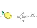 Color drawing line lemon with plane on the white