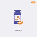 2 color drug pills concept vector icon. isolated two color drug pills vector sign symbol designed with blue and orange colors can Royalty Free Stock Photo