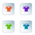 Color Drying clothes icon isolated on white background. Clean shirt. Wash clothes on a rope with clothespins. Clothing