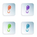 Color Ear with earring icon isolated on white background. Piercing. Auricle. Organ of hearing. Set colorful icons in