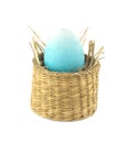 Color Easter egg in in small brown basket isolated Royalty Free Stock Photo