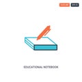 2 color educational notebook concept line vector icon. isolated two colored educational notebook outline icon with blue and red Royalty Free Stock Photo