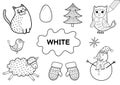 Color the elements in white. Coloring page for kids. Educational material for school