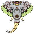 Color elephant's head in Mehndi Indian style.