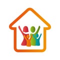 Color emblem pictogram with family in home