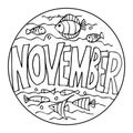 Color example. November Coloring Pages for Kids Royalty Free Stock Photo