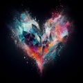 a color explosion of paint render a steampunk geared poly transparent heart - love concept