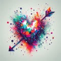 a color explosion of paint render a steampunk geared poly transparent heart - love concept