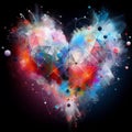 a color explosion of paint render a steampunk geared poly transparent heart - love concept