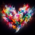 a color explosion of paint render a steampunk geared poly transparent heart - love concept