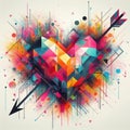 a color explosion of paint render a steampunk geared poly transparent heart - love concept