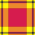 Color fabric textile tartan, hobby texture vector check. Full seamless background plaid pattern in orange and red colors