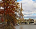 Color fall image of the Eiffel tower in Paris, France, Europe, on a sunny autumn day . Royalty Free Stock Photo