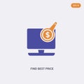 2 color find best price concept vector icon. isolated two color find best price vector sign symbol designed with blue and orange