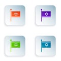 Color Flag of Israel icon isolated on white background. National patriotic symbol. Set colorful icons in square buttons