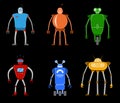 Color flat icon set of modern modern robots. Future mechanical robots.