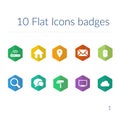 Color flat icons hexagon badges vector illustration, abstract elements sheet one