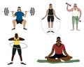 Color flat illustration of people who doing sport exercises or aerobics training