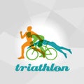 Color flat logo triathlon. Vector figures triathletes