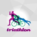 Color flat logo triathlon. Vector figures triathletes