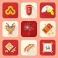Color flat style chinese new year icons set Royalty Free Stock Photo