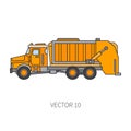 Color flat vector icon construction machinery garbage truck tipper. Industrial style. Corporate cargo delivery Royalty Free Stock Photo