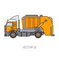 Color flat vector icon construction machinery garbage truck tipper. Industrial style. Corporate cargo delivery Royalty Free Stock Photo