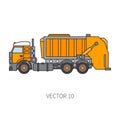 Color flat vector icon construction machinery garbage truck tipper. Industrial style. Corporate cargo delivery Royalty Free Stock Photo