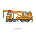 Color flat vector icon construction machinery truck auto crane. Industrial style. Corporate cargo delivery lift