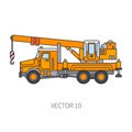 Color flat vector icon construction machinery truck auto crane. Industrial style. Corporate cargo delivery lift Royalty Free Stock Photo