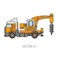 Color flat vector icon construction machinery truck boer, well. Industrial style. Corporate cargo delivery. Commercial