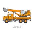 Color flat vector icon construction machinery truck excavator. Industrial style. Corporate cargo delivery. Commercial