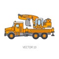 Color flat vector icon construction machinery truck excavator. Industrial style. Corporate cargo delivery. Commercial